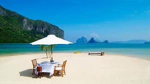 romantic lunch table in the lonely beach HD wallpaper